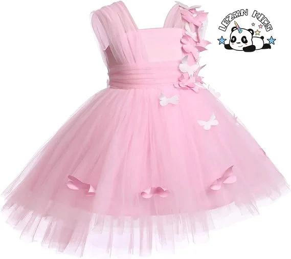 LEZONKIDS - Novo Vestido de Princesa de Tule Rosa para Meninas sem Mangas, Doce e Com Smocking para Bebês e Crianças de 2 a 14 Anos